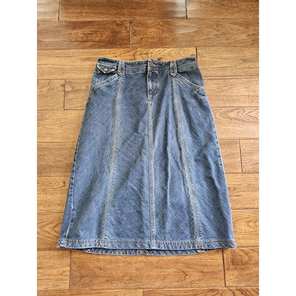 Eddie Bauer VTG Denim Maxi Skirt 6 Modest Boho Y2K Western - Picture 1 of 8